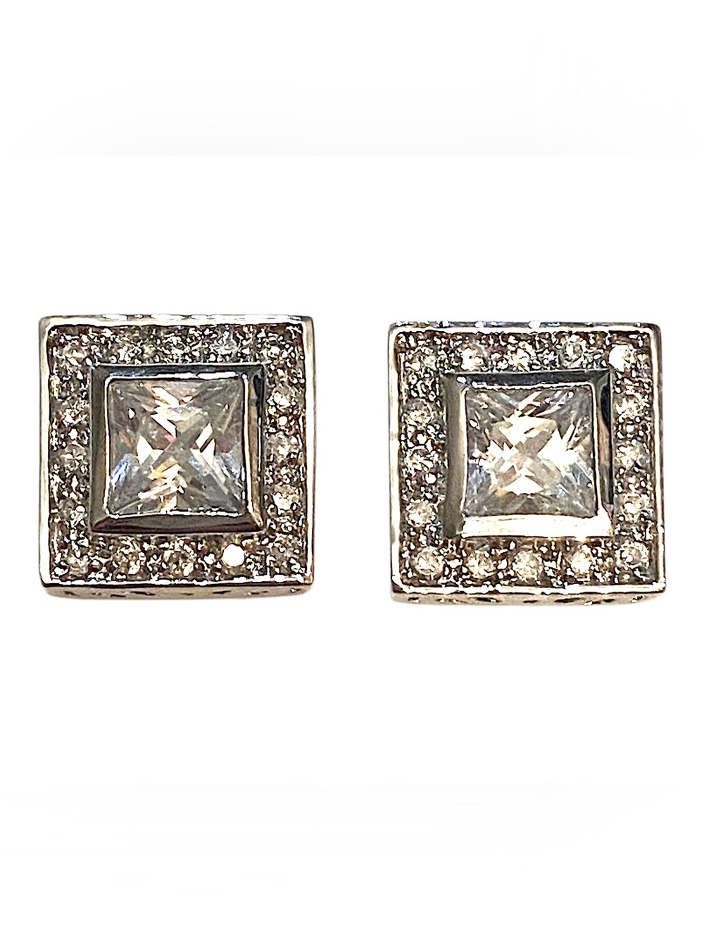 Square CZ Earrings Silver
